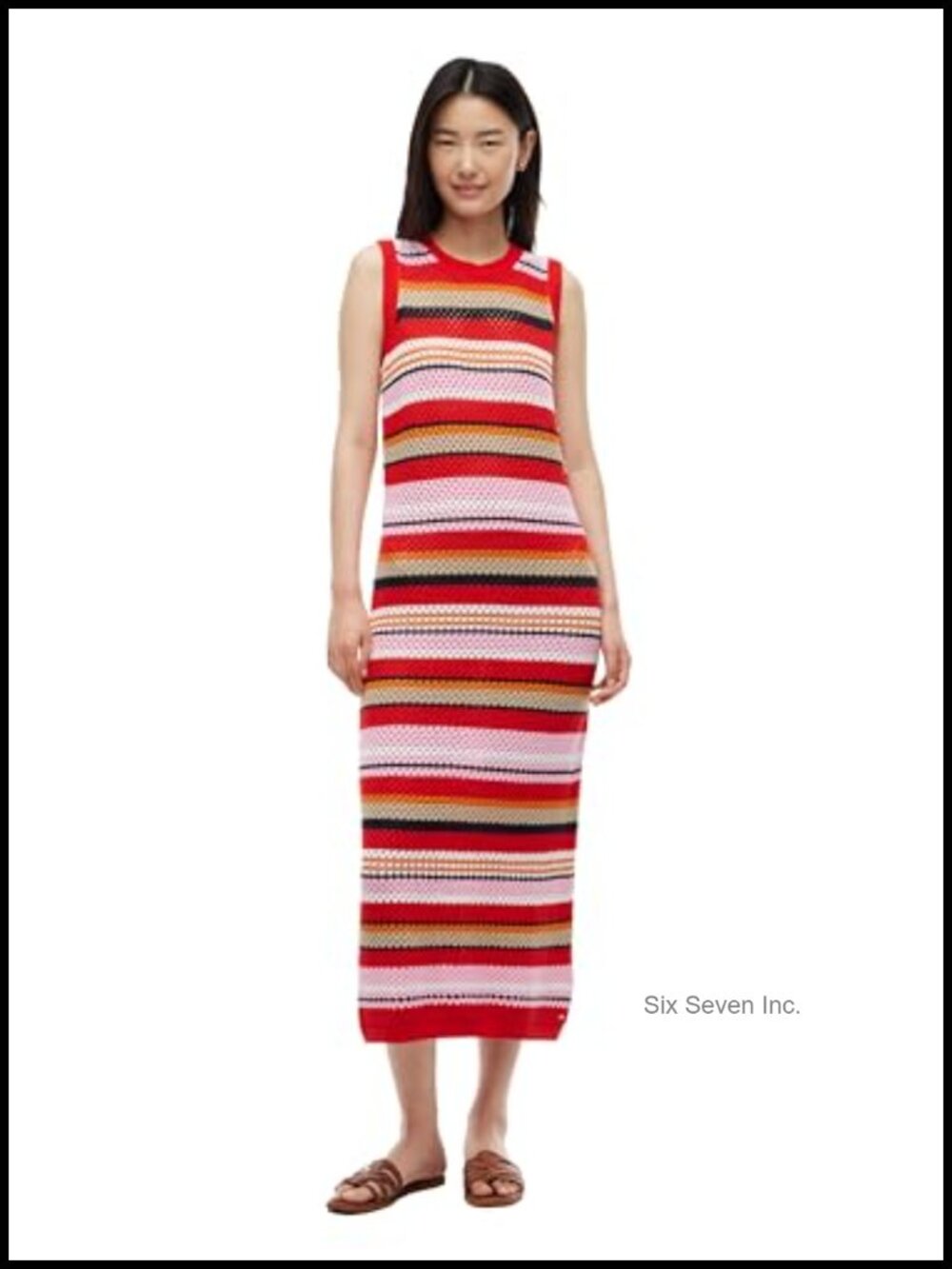 Women's Sleeveless Cotton Crochet Midi Dress with Button Detail